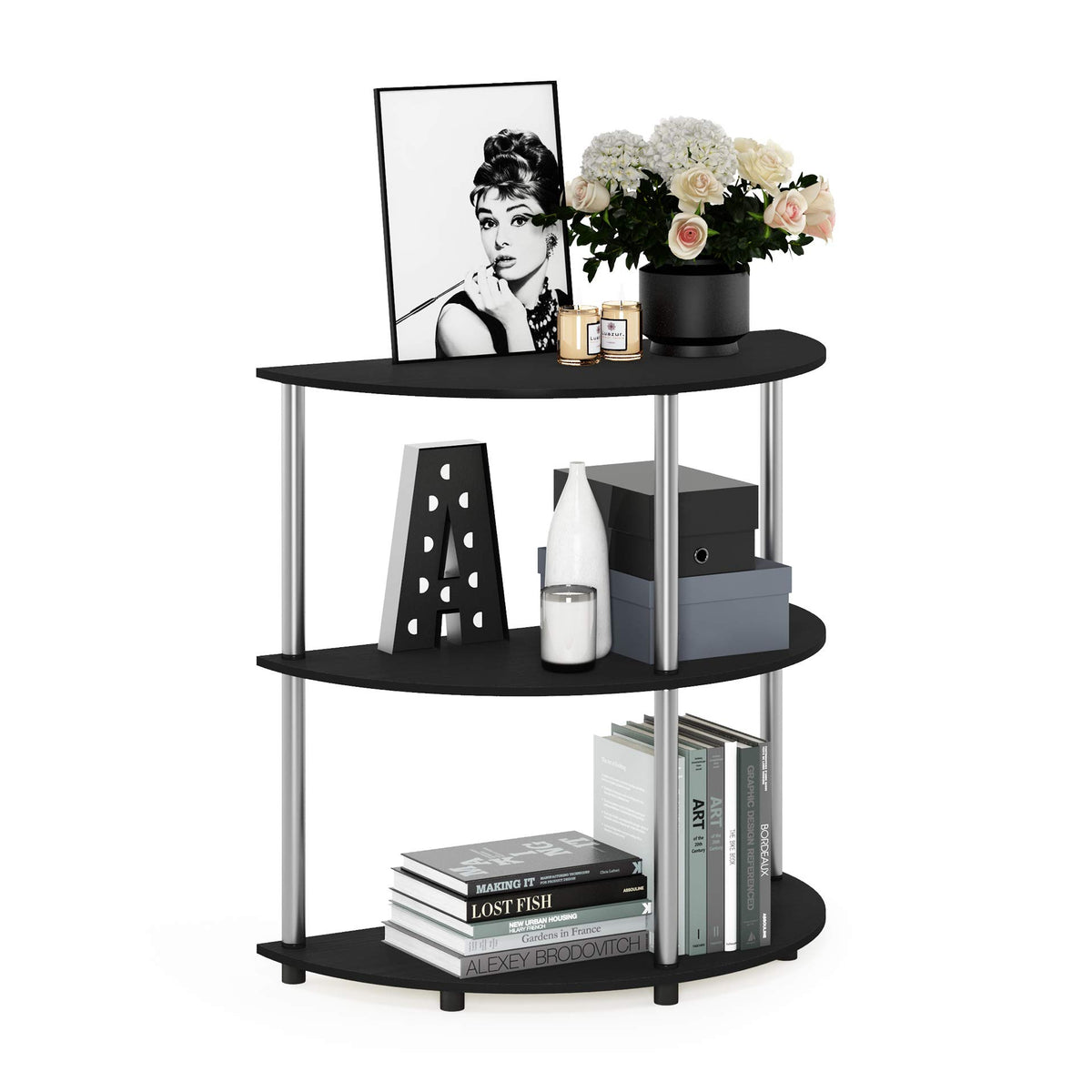 99152BE/WH/IV 3-Tier Go Green Multipurpose Storage Rack Shelving Unit Bookshelf Cabinet with 2 Bins, Beech Finish