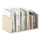 HERMITE Desk File Folder Organizers, 5-Space Vertical Desktop Office Organization Racks, Desk Top Display Book Shelf, for Paper, Office Supplies, Magazine, Bauhaus Oak