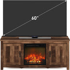 Jensen Farmhouse Barn Door Fireplace Stand with Storage Cabinet for TV up to 60 Inch, Rustic Brown