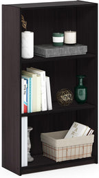 Basic 3-Tier Book Shelf with Open Shelves, Dark Walnut