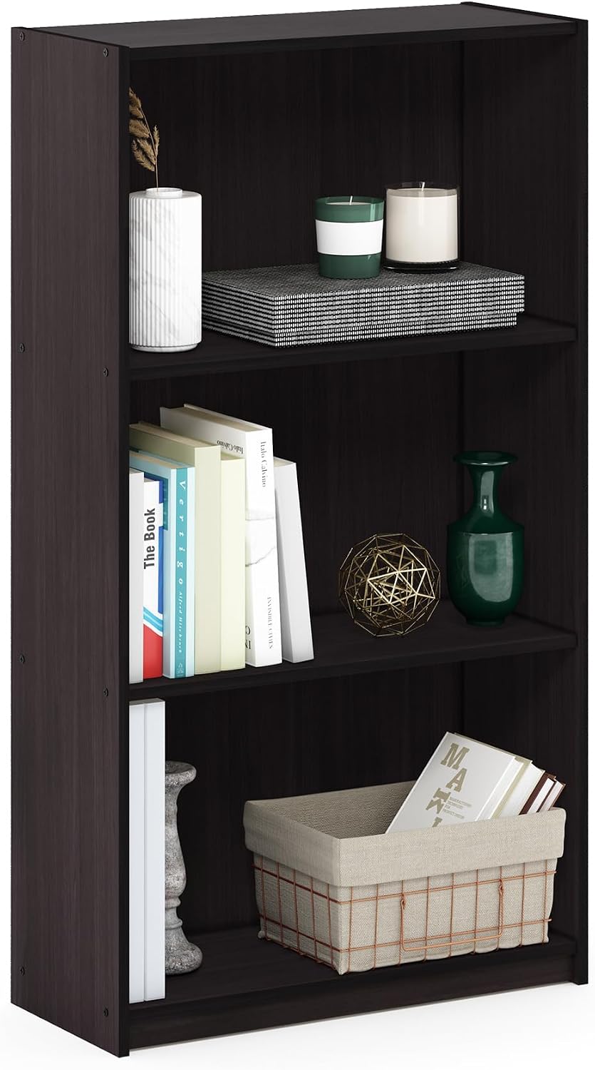 Basic 3-Tier Book Shelf with Open Shelves, Dark Walnut