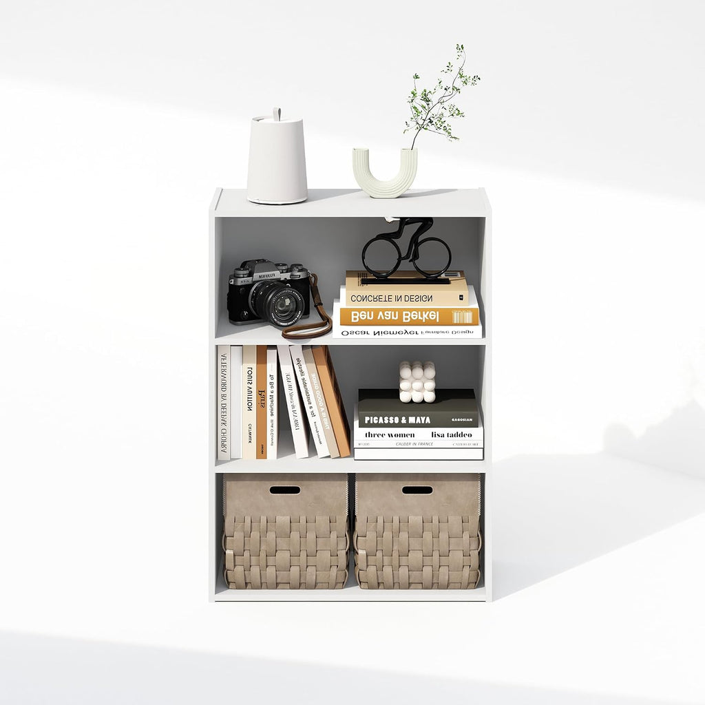 Simple Book Shelf, 3-Tier Bookshelf, Storage Shelves Bookcase, 9.7 x 23.7 x 31.5, for Living Room, Bedroom, Home Office, Plain White