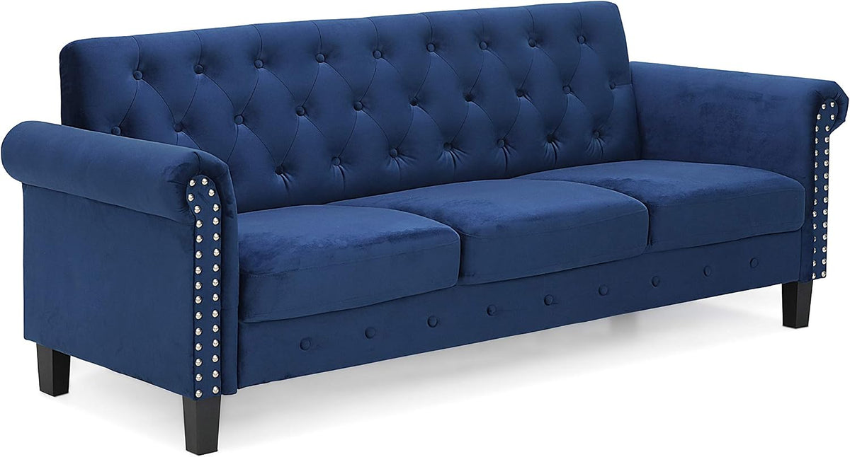 Bastia 3-Seater Loveseat Sofa, 79" Wide, Navy Velvet