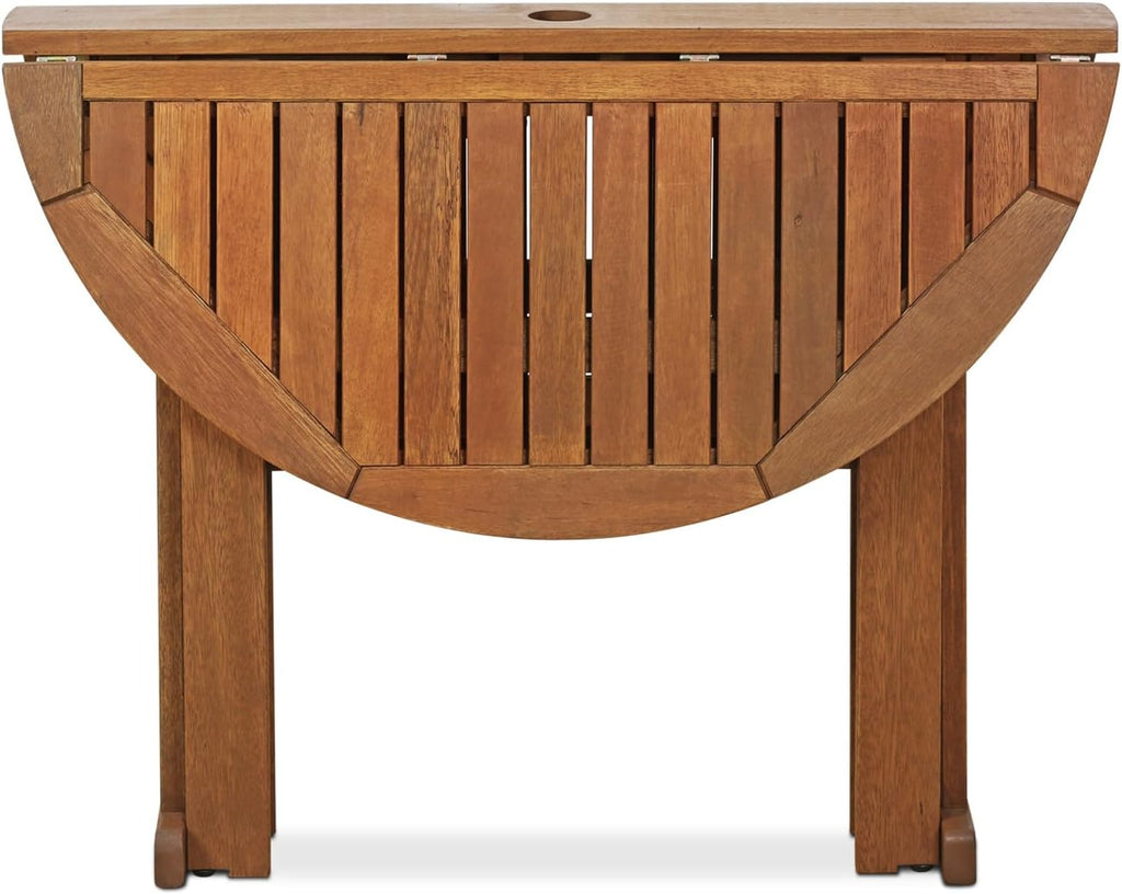 TIOMAN Outdoor Round Foldable Patio Table, Natural