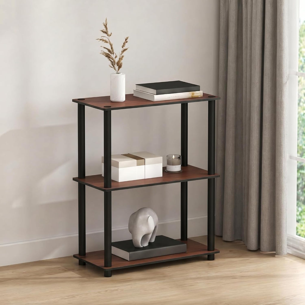 Turn-N-Tube Storage Shelves, 3-Tier Book Shelf, Corner Shelf, Toolless Open Shelves, for Organization and Storage, Living Room, Bedroom, Entryway, Laundry, Cherry Oak