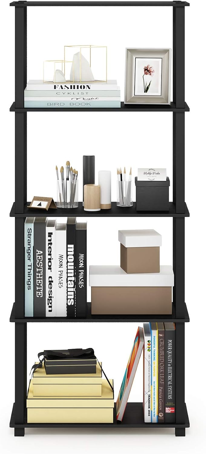 Turn-N-Tube 5-Tier Multipurpose Shelf / Display Rack / Storage Shelf / Bookshelf, Square Tubes, Americano/Black