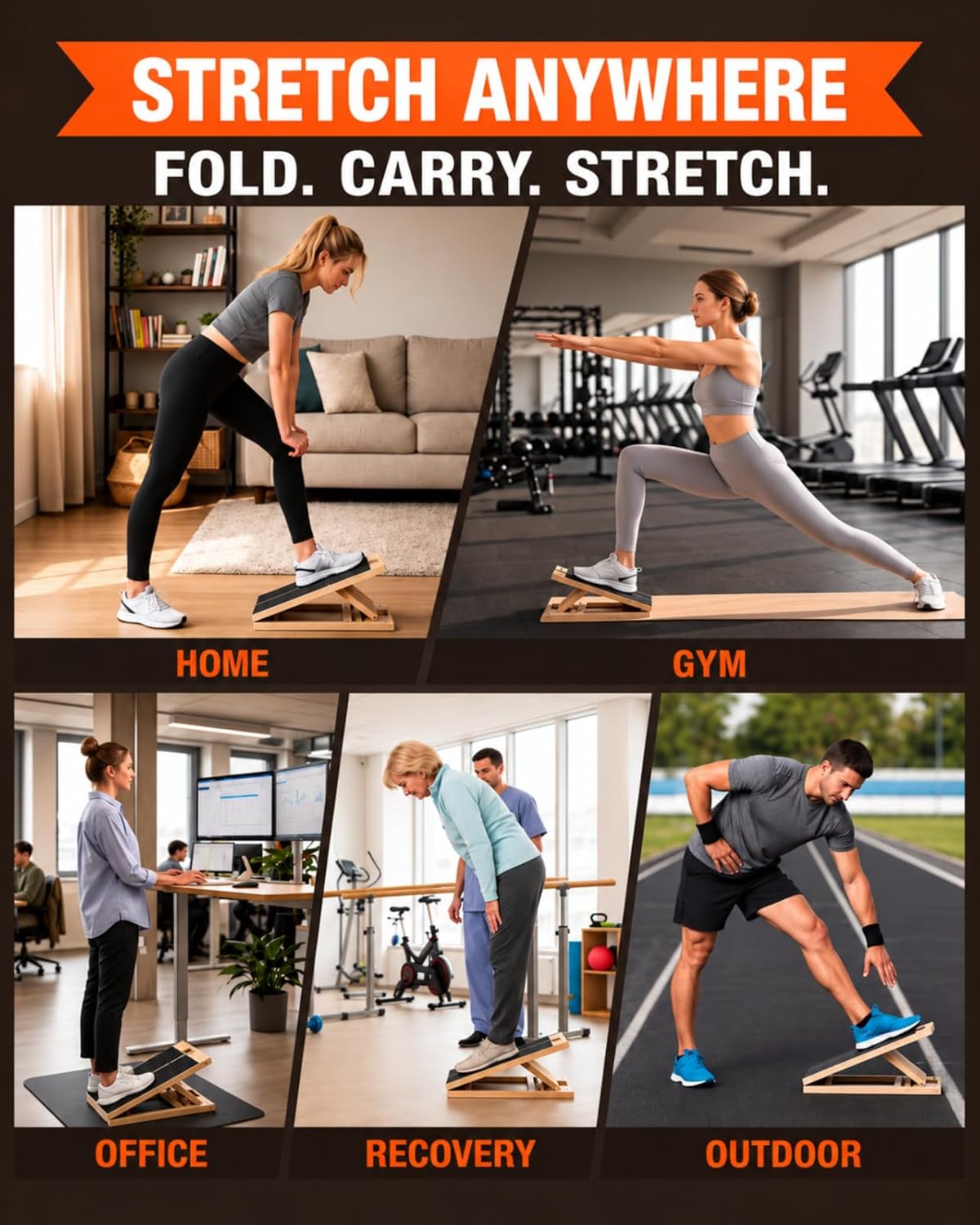 Slant Board for Exercise with Complete Mobility Kit, Foot Stretcher, Portable Foldable Wooden Wedge with 500 lb Capacity, Non-Slip Design, Carry Handle for Home, Gym and Office