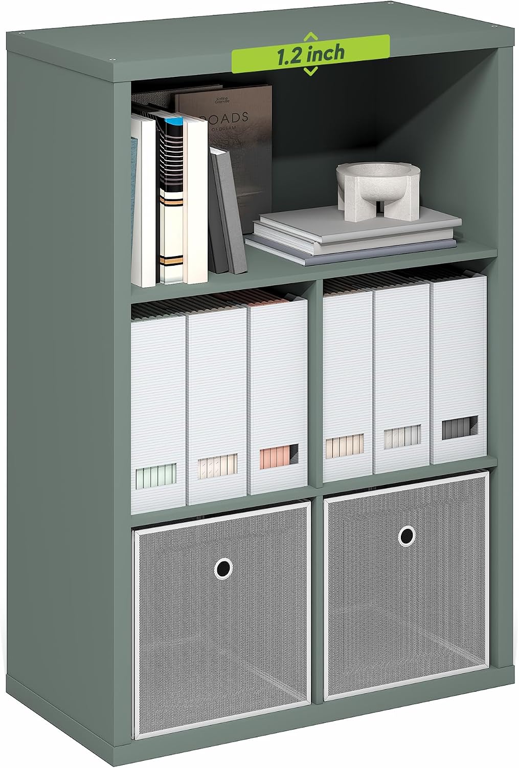 Cubicle 5-Cube Book Shelf, Cube Storage Organizer, Light Sage