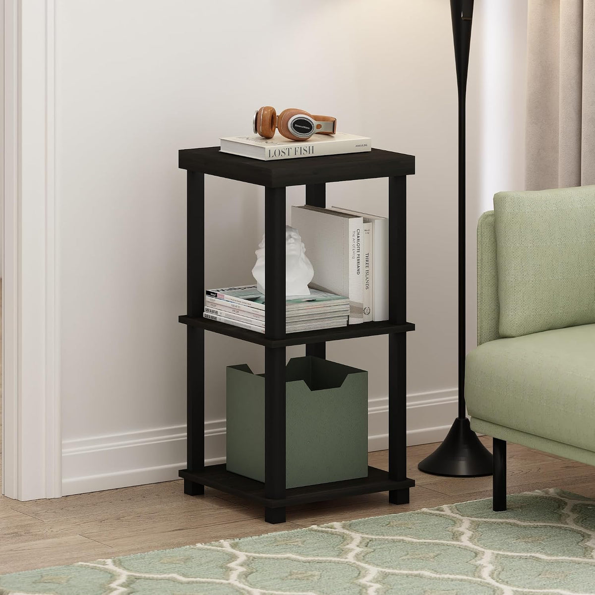 Turn-N-Tube Toolless 3-Tier Side Table, Thick Tabletop, Espresso