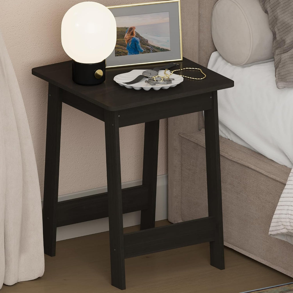 Beginning Night Stand, Square Nightstand, Wood Bedside Table with H-Legs, Side Table, End Table, Easy Assembly, for Bedroom, Closet, Dorm, Espresso