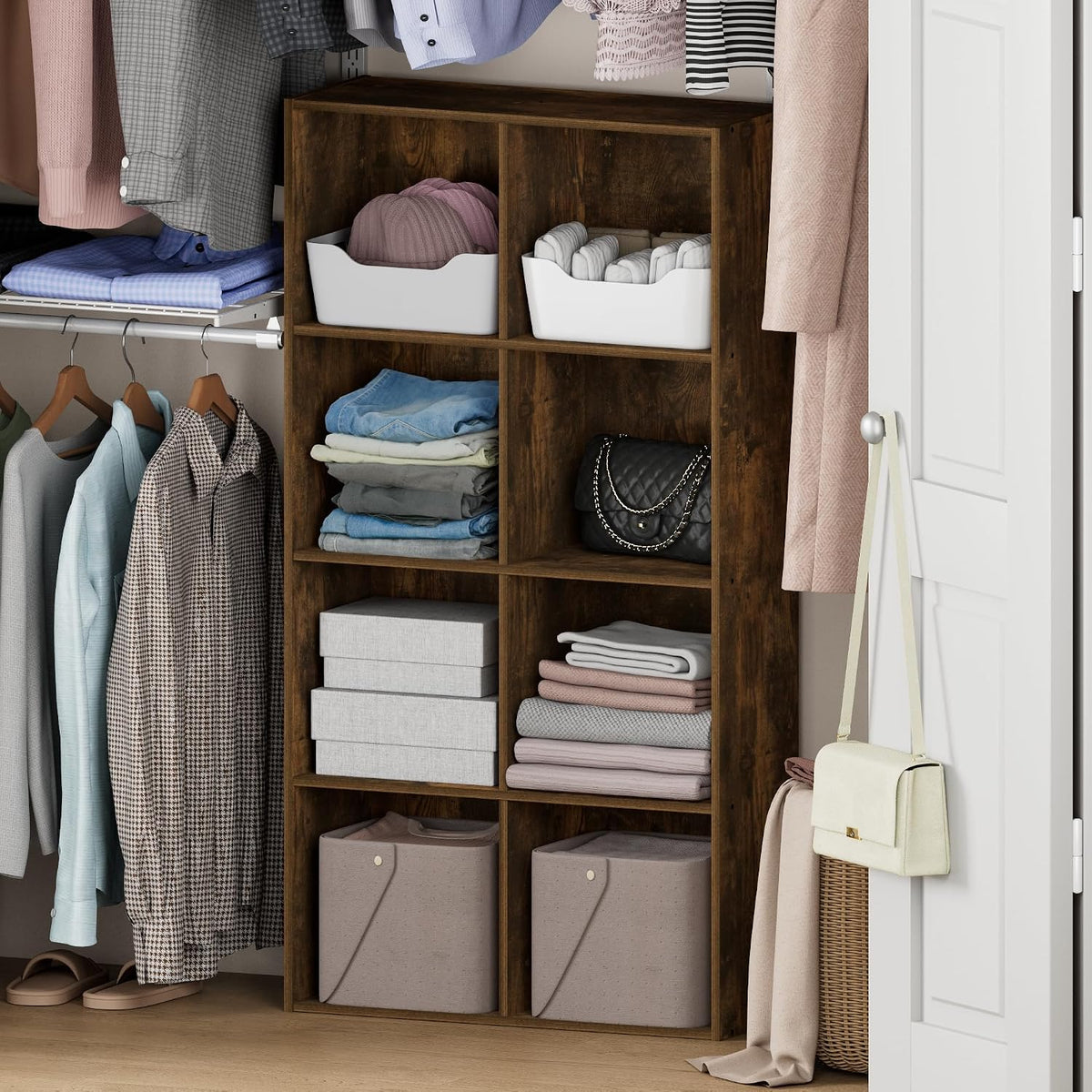 Reed 8-Cube Closet Organizers and Storage, Amber Pine