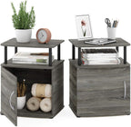 Jaya 2-Tier Side Table Set of 2, with Door Cabinet, French Oak