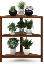 Outdoor 3-Tier Corner Plant Stand, Natural