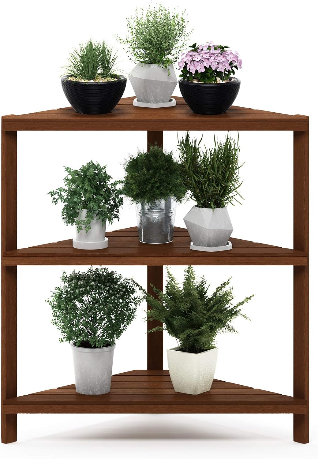 Outdoor 3-Tier Corner Plant Stand, Natural