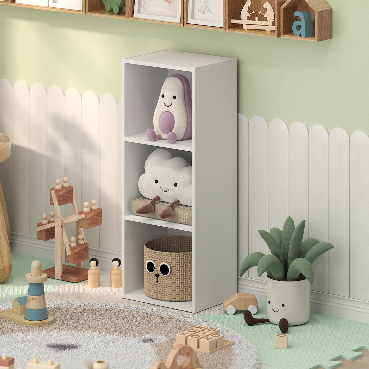 LUDER 7-Cube Book Shelf, Kids Bookshelf, Toy Storage, White/Pink