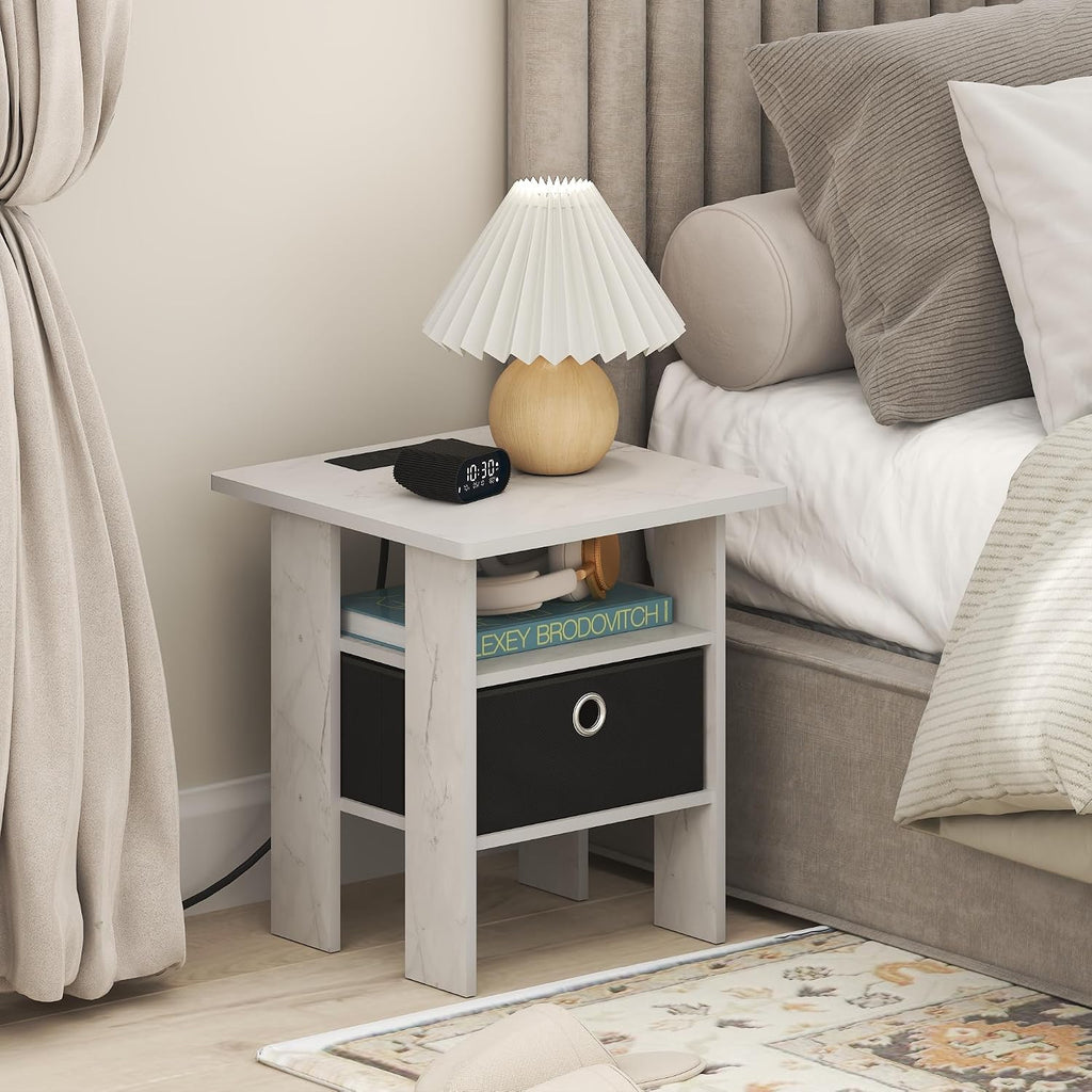 Andrey Charging Station Nightstand with Storage Bin, Marble White