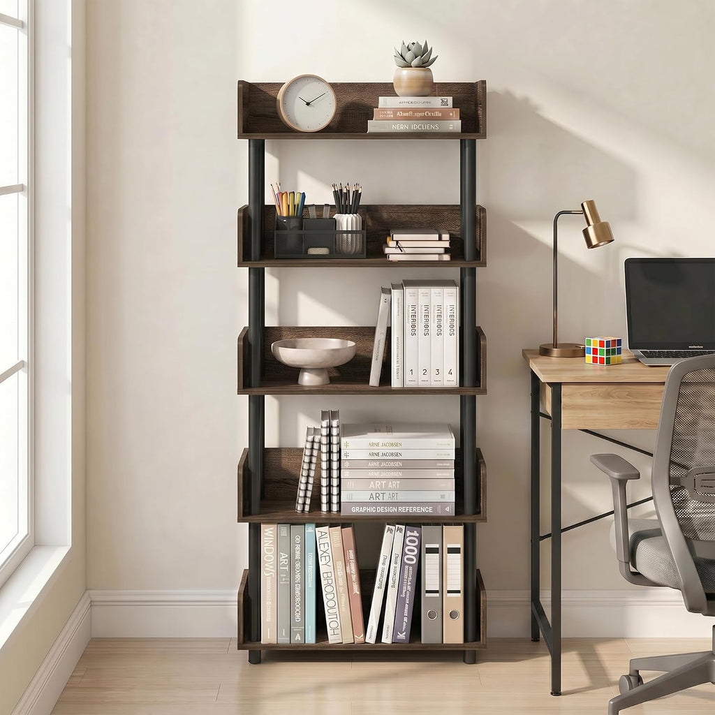 Turn-N-Tube Book Shelf, 5-Tier Bookshelf, Bookcases, Walnut