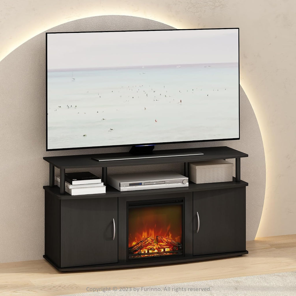 Jensen Fireplace TV Stand, NO Heat Decorative Electric Fireplace Corner TV Stand for TV up to 55 Inch, with Doors Storage Cabinet, for Living Room, Americano/Black