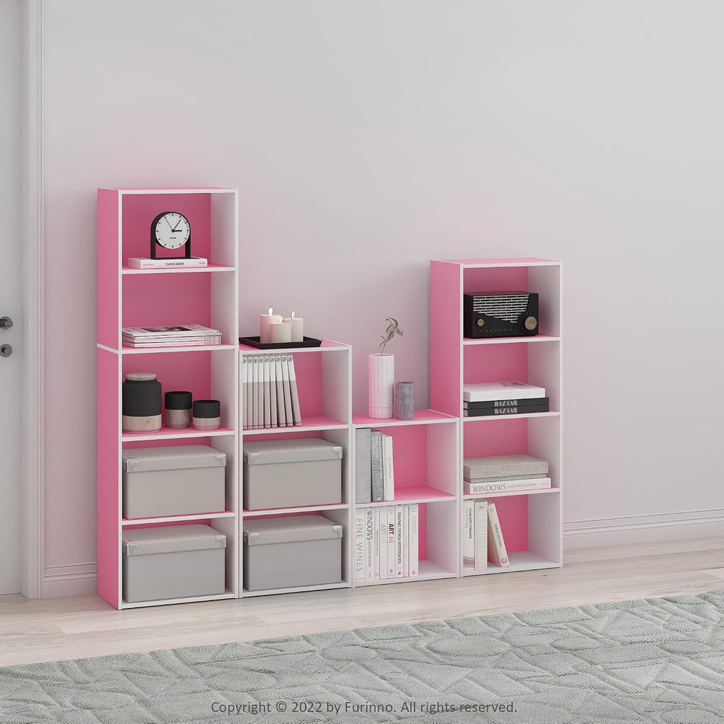 LUDER 4-Tier Book Shelf, Open Shelves Bookshelf, Pink/White