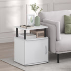 Jaya 2-Tier Side Table, White Closed Storage End Table, Night Stand, Bedside Table for Living Room, Bedroom, Home Office, Plain White/Black