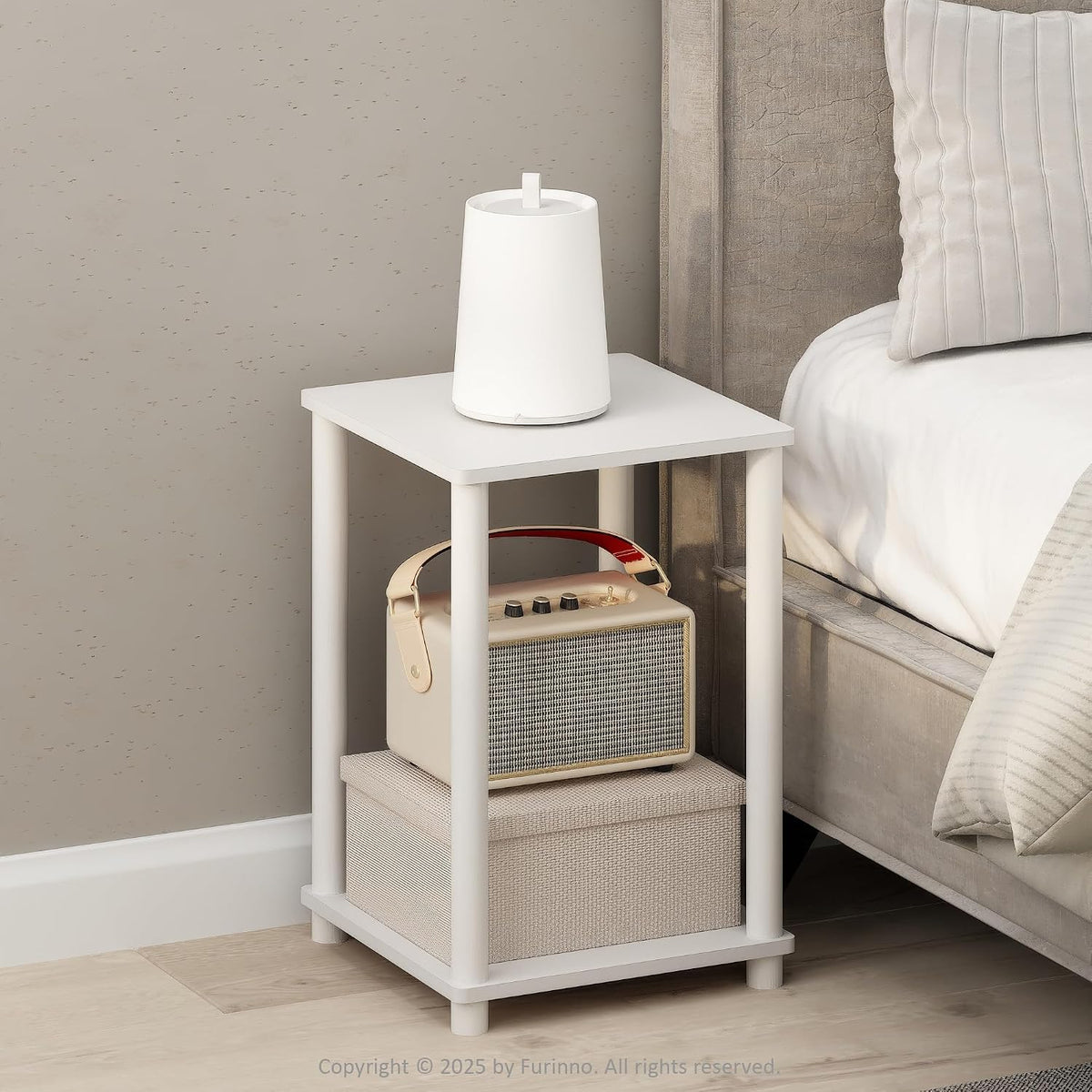 Turn-N-Tube Toolless 2-Tier Open Shelf Night Stand, White