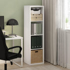 Cubicle Book Shelf, Vertical 4-Cube Bookshelf, Extra Thick Frame Horizontally & Vertically Reversible Bookcase with Open Back, 14.6" x 16" x 58", for Living Room, Bedroom, Home Office, White