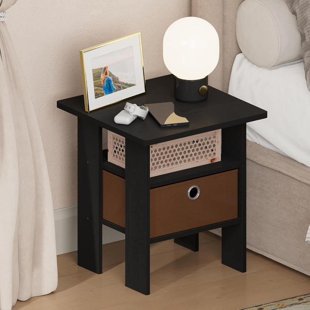 TIDUR 3-Tier Night Stand, Nightstand with Storage Bin, Americano