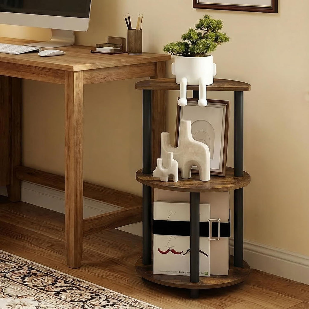 Turn-N-Tube Side Table, 3-Tier Round End Table, Amber Oak