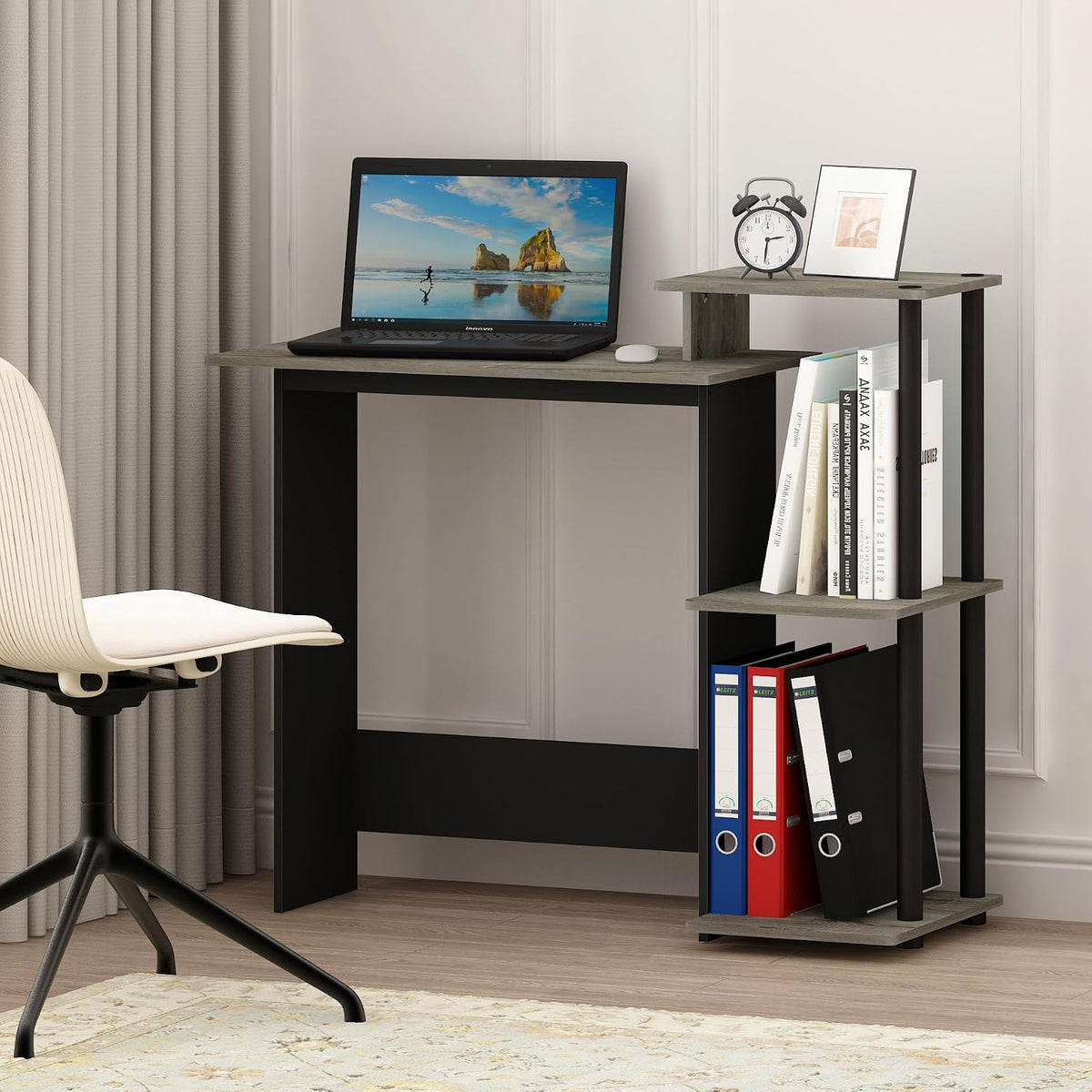 EFFICIENT Desk, 28.6" Wide Gaming Desk with 3 Open Side Shelves, Laptop Notebook Computer Desk, Office Desk for Home Office, Study Room, Dorm, Bedroom, French Oak