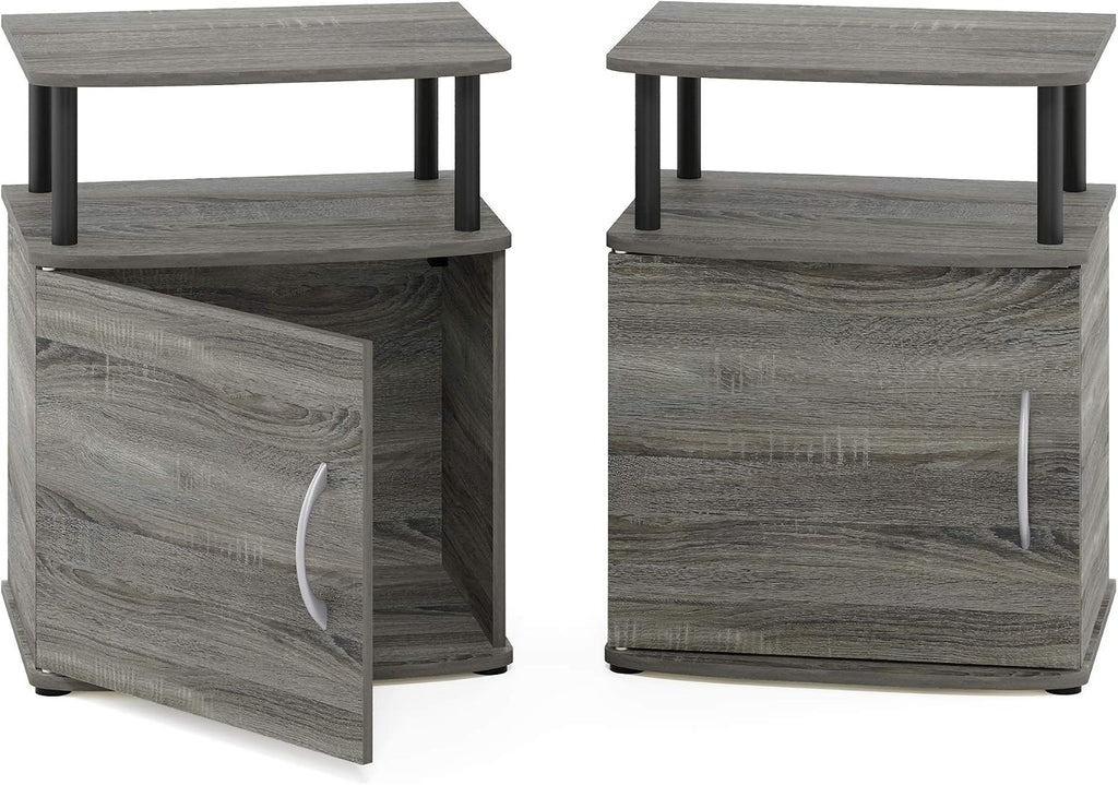Jaya 2-Tier Side Table Set of 2, with Door Cabinet, French Oak