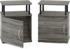 Jaya 2-Tier Side Table Set of 2, with Door Cabinet, French Oak