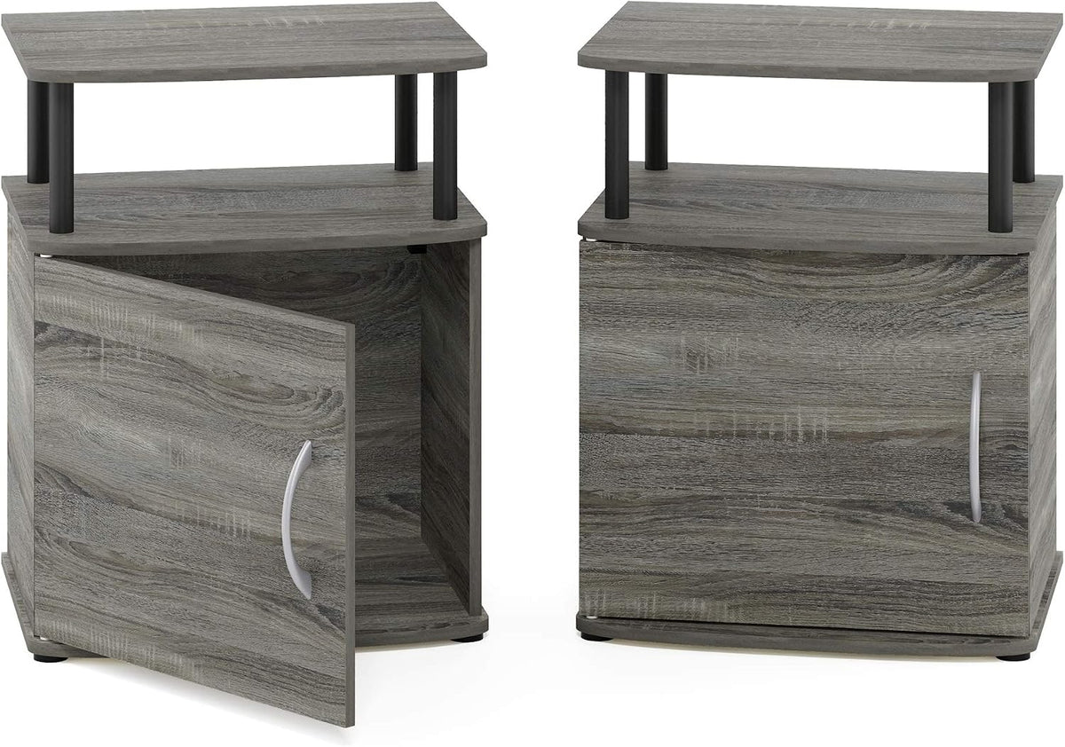 Jaya 2-Tier Side Table Set of 2, with Door Cabinet, French Oak