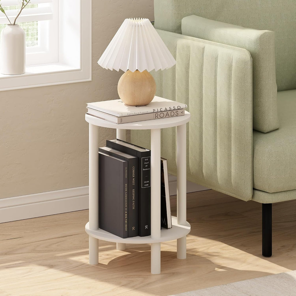 TURN-N-TUBE Toolless 2-Tier Round Side Table, White