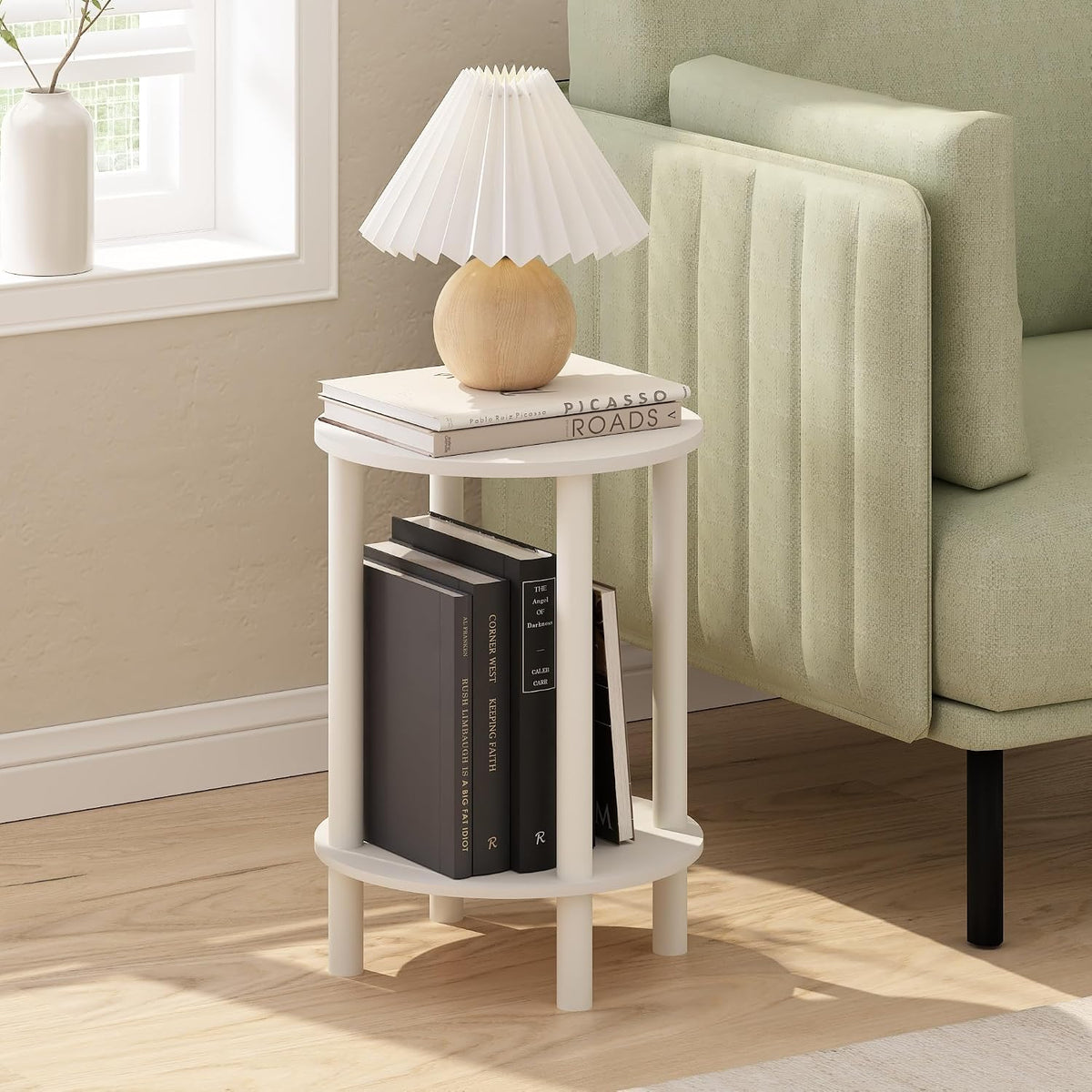 TURN-N-TUBE Toolless 2-Tier Round Side Table, White