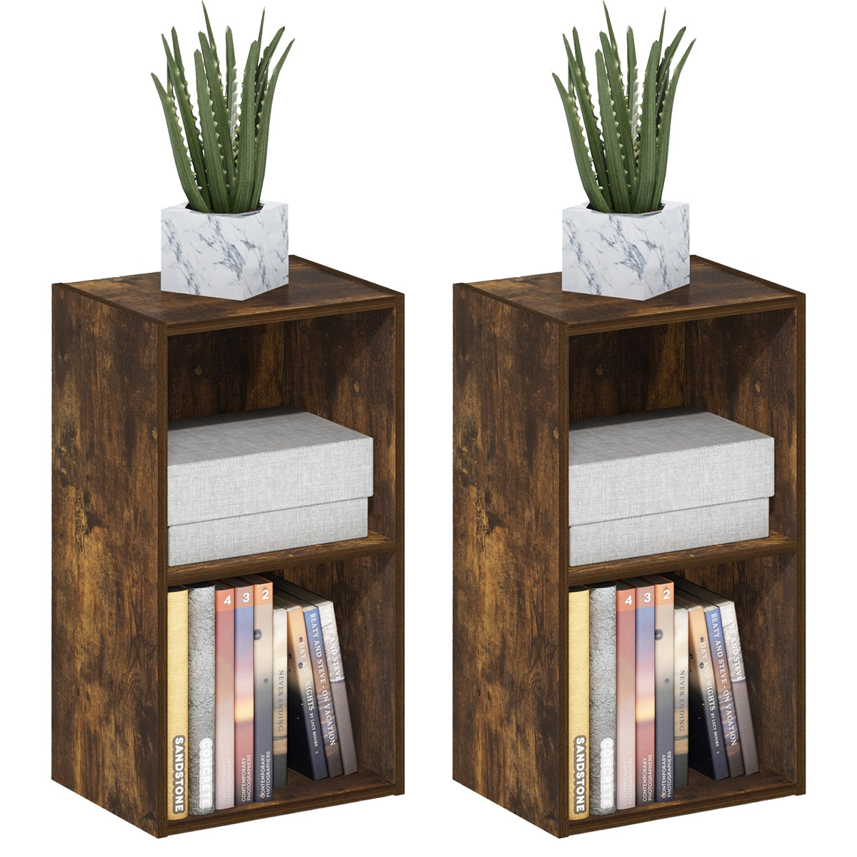 PASIR Set of 2 2-Tier Modern Book Shelf, Blackwood