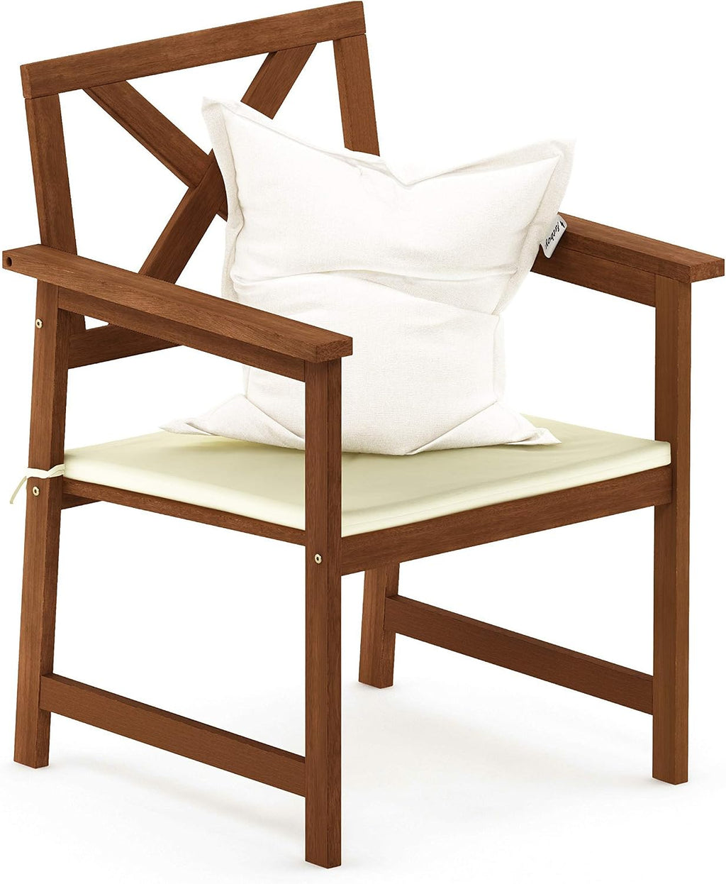 FG18112C Hardwood X Back Arm Chair in Teak Oil with Cushion, Natural