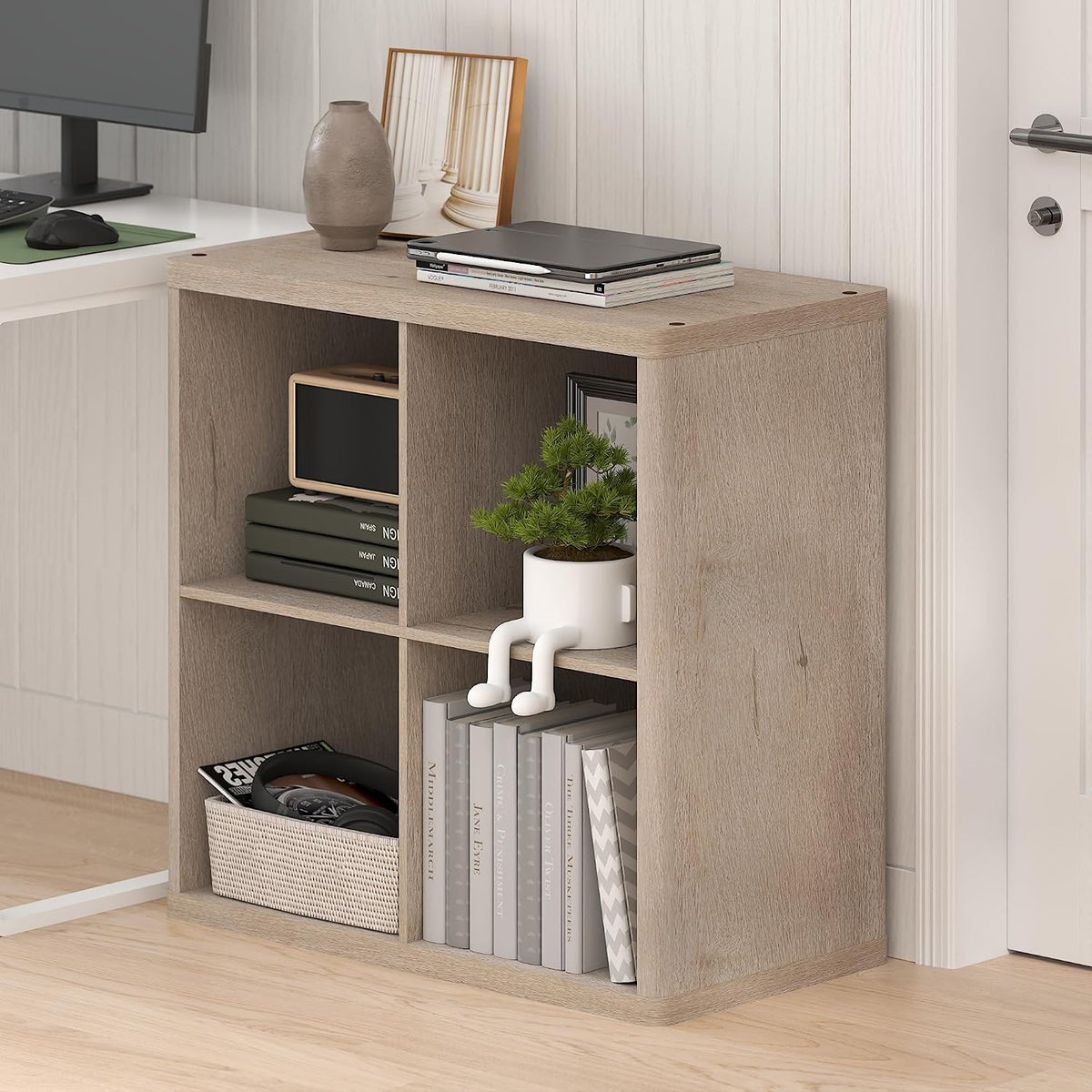 RADI 4-Cube Curved Edge Thick Frame Book Shelf, Natural