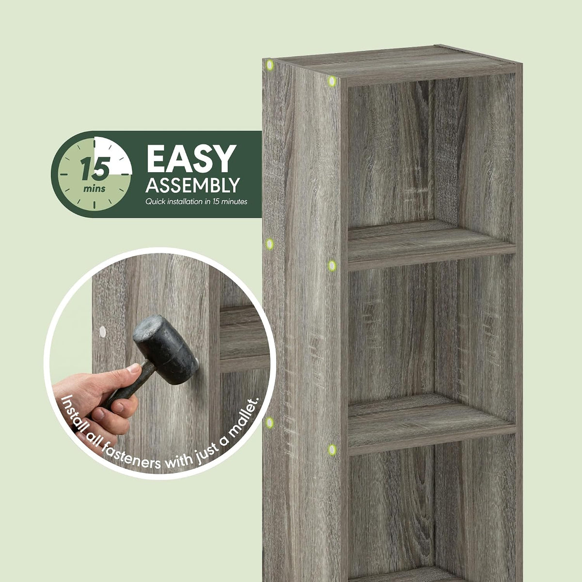 Pasir 3-Tier No Tool Assembly Open Shelf Bookcase, French Oak