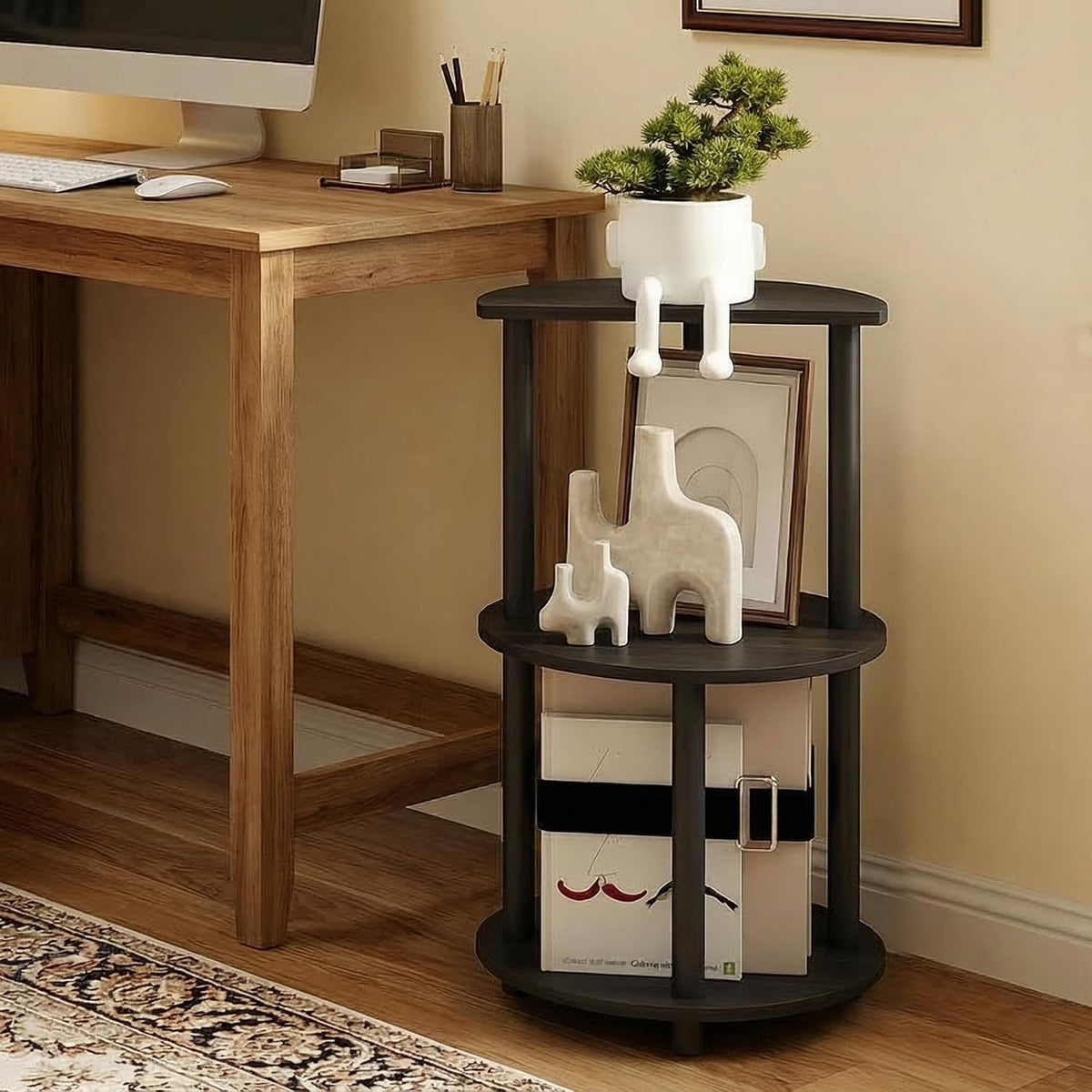 Turn-N-Tube Side Table, 3-Tier Round End Table, Black Espresso