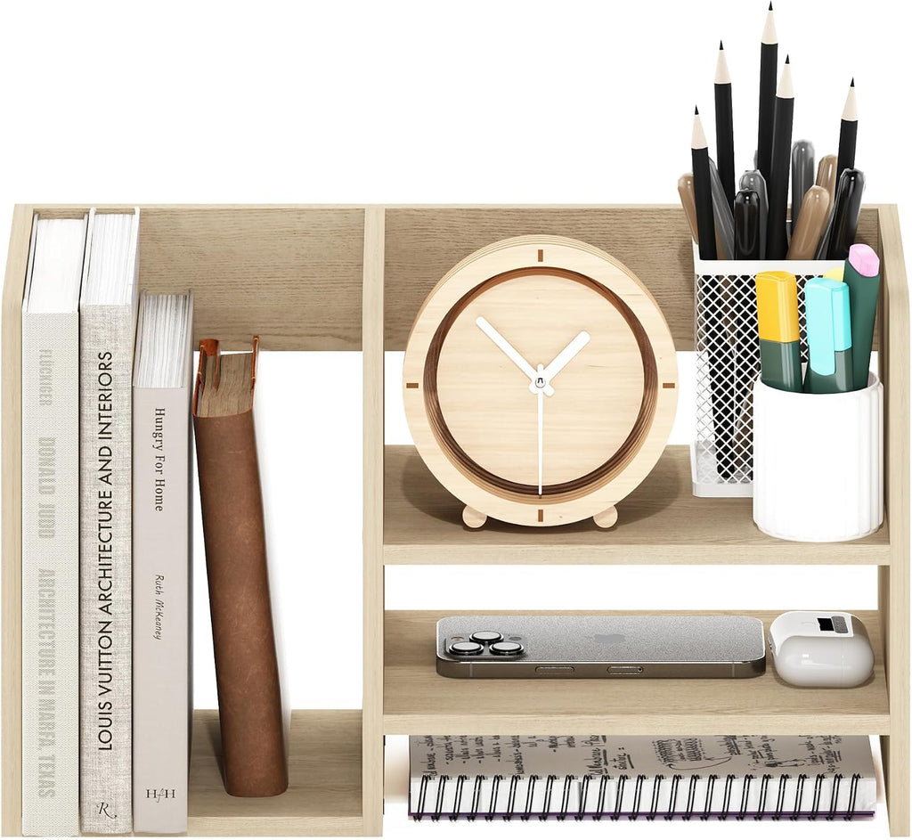 Hermite Wood Desktop Book and Home Office Supplies Storage Organizer, Bauhaus Oak