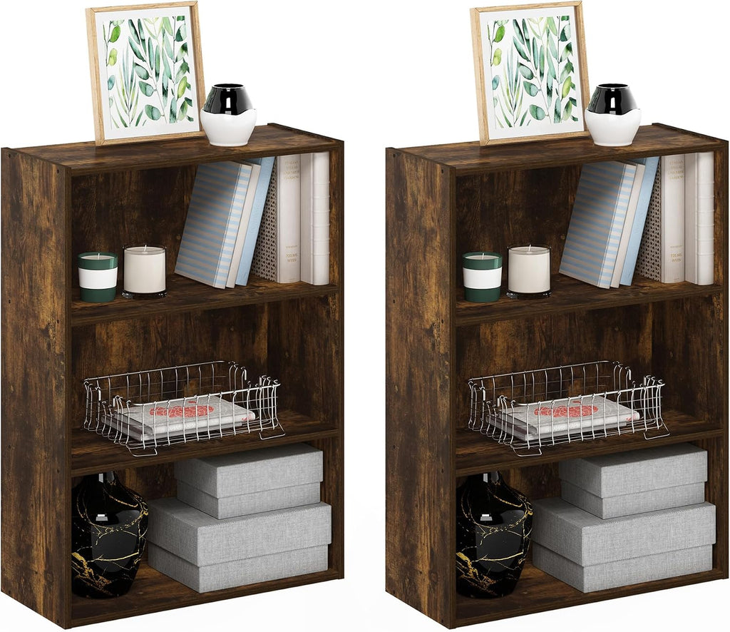 PASIR Set of 2 3-Tier Book Shelf, Amber Pine