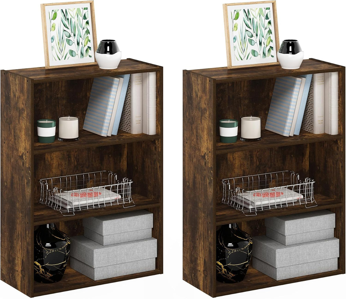 PASIR Set of 2 3-Tier Book Shelf, Amber Pine
