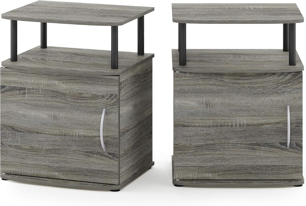 Jaya 2-Tier Side Table Set of 2, with Door Cabinet, French Oak