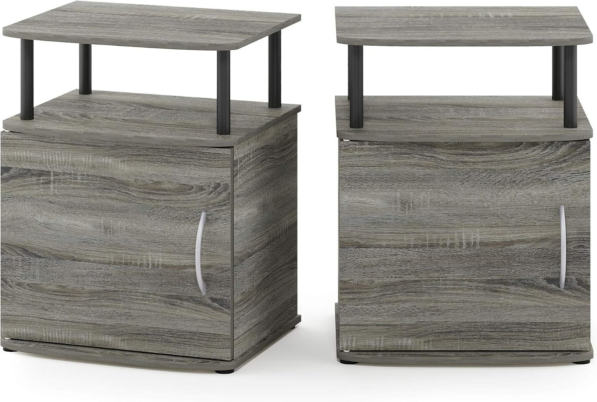 Jaya 2-Tier Side Table Set of 2, with Door Cabinet, French Oak
