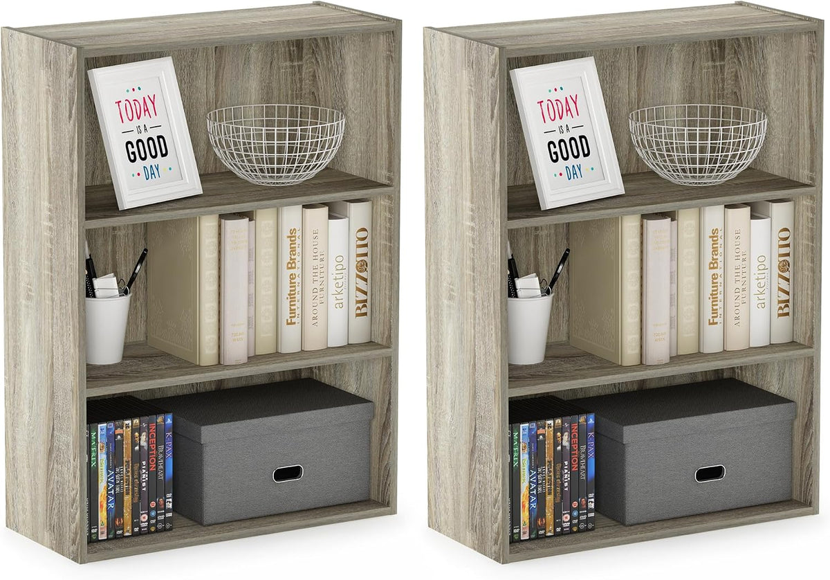 PASIR Set of 2 3-Tier Book Shelf, Sonoma Oak