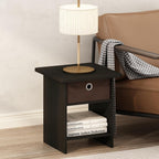 Dario Square Side Table with Storage Bin Drawer, Black Espresso
