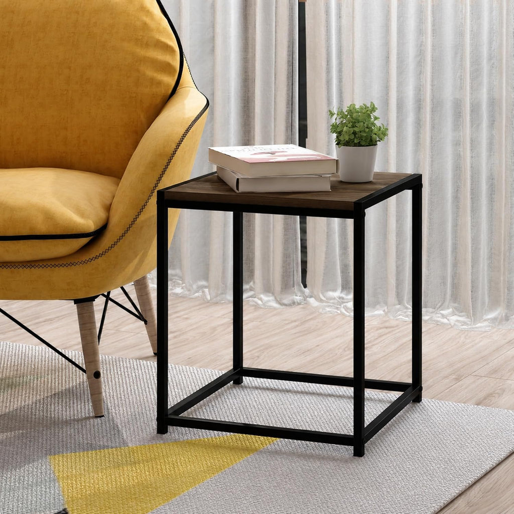 Camnus Side Table, Metal Frame Modern End Table, Brown Walnut