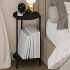 BESI Night Stand, 2-Tier Tall Round Nightstand, Metal Frame Narrow End Table with Open Shelf, Side Table, Bedside Table, for Bedroom, Closet, Dorm, White