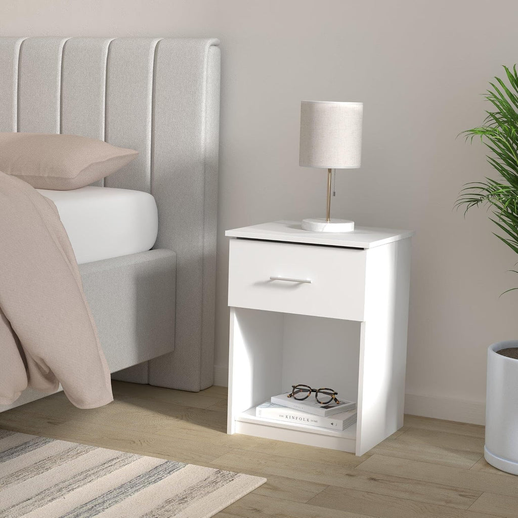 Tidur Set of 2 Modern Night Stand, Nightstand, Solid White