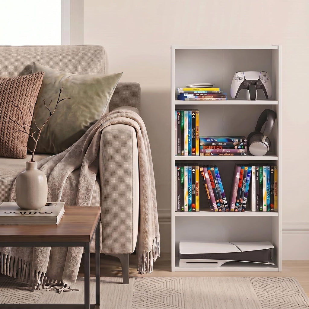Basic DVD Shelf, 4-Tier CD Rack, Media Shelf, White